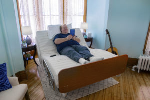 Night Rider HD bariatric hospital bed with head and foot adjusted