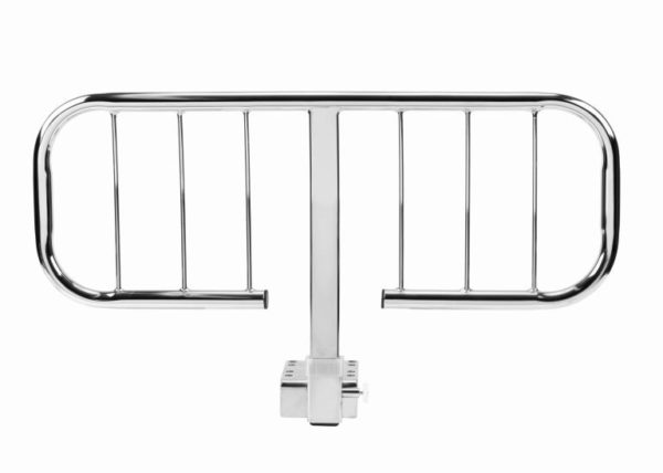 A stainless steel home hospital bed side railing